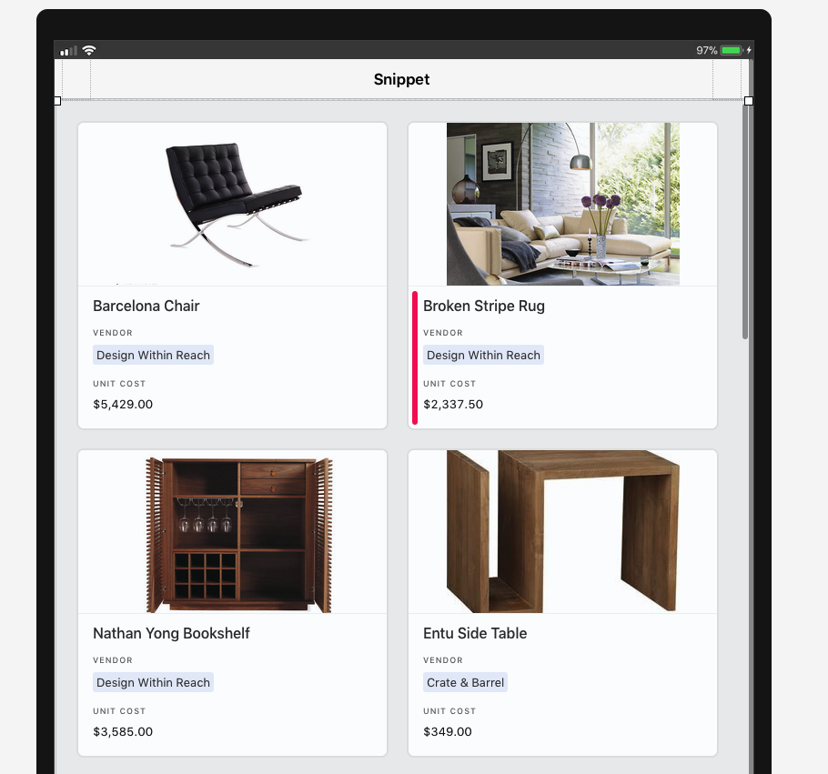 Example of Snippet implementing an Airtable Gallery View